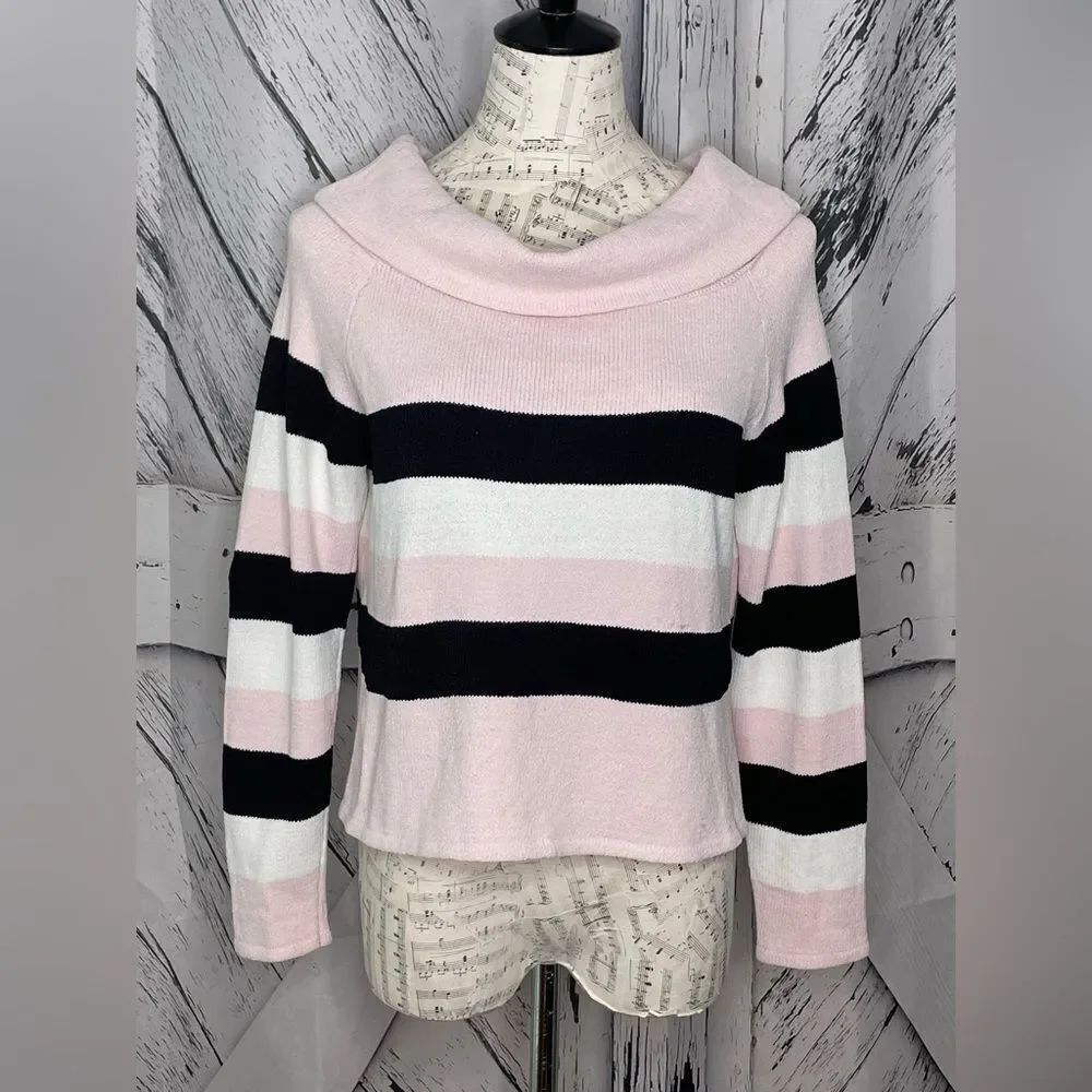 Sportsworks Studio Striped Top Cropped Wide Neck Small